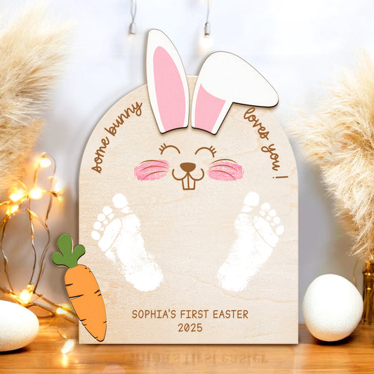 Personalized My First Easter Sign, Some Bunny Loves You, Kids Milestones, Footprint Sign, Easter for Kids, Easter DIY, Easter Basket Stuffers FT34