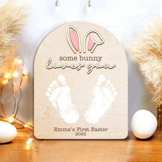 Personalized My First Easter Sign, Some Bunny Loves You Footprint Sign, Custom Milestones Sign For Baby, Easter Footprint Sign, Easter for Kids, Easter DIY, Easter Basket Stuffers FT38