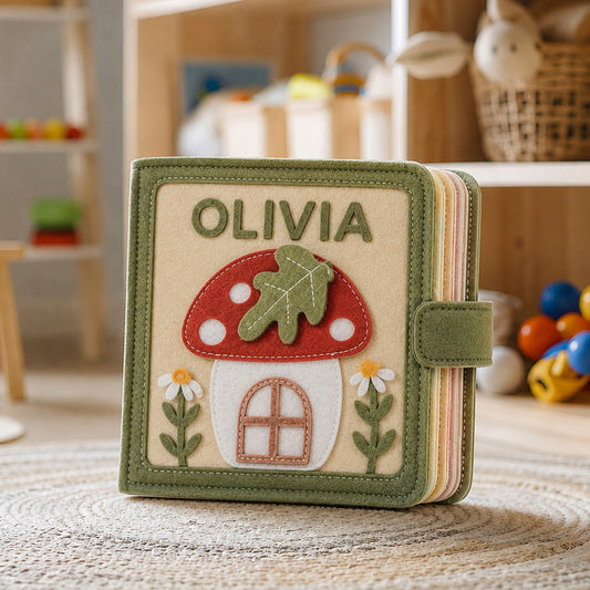 Mushroom Theme - Personalized Busy Book For Kids, Handmade Felt Quite Book, Montessori Fabric Busy Book