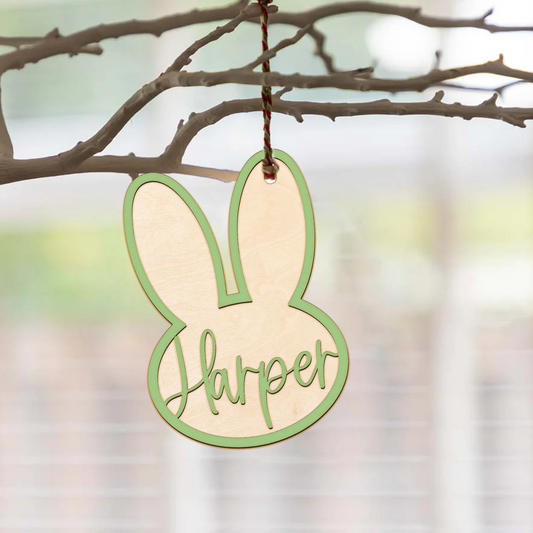 Personalized Easter Basket Bunny Tag, Wooden Rabbit Customize Name Label Tags, Pastel Spring Decor, Easter Gift For Kids VN22