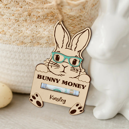 Personalized Bunny Money Holder, Custom Easter Gift, Wooden Rabbit Keepsake, Baby Gifts, Gifts For Kid, Baby Girl Gift MH10