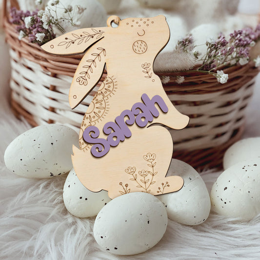 Personalized Easter Tag, Custom Bunny Name Tag, Easter Gift Tag, Easter Basket Tag, Wooden Rabbit Keepsake, Baby Girl Gifts, ET03