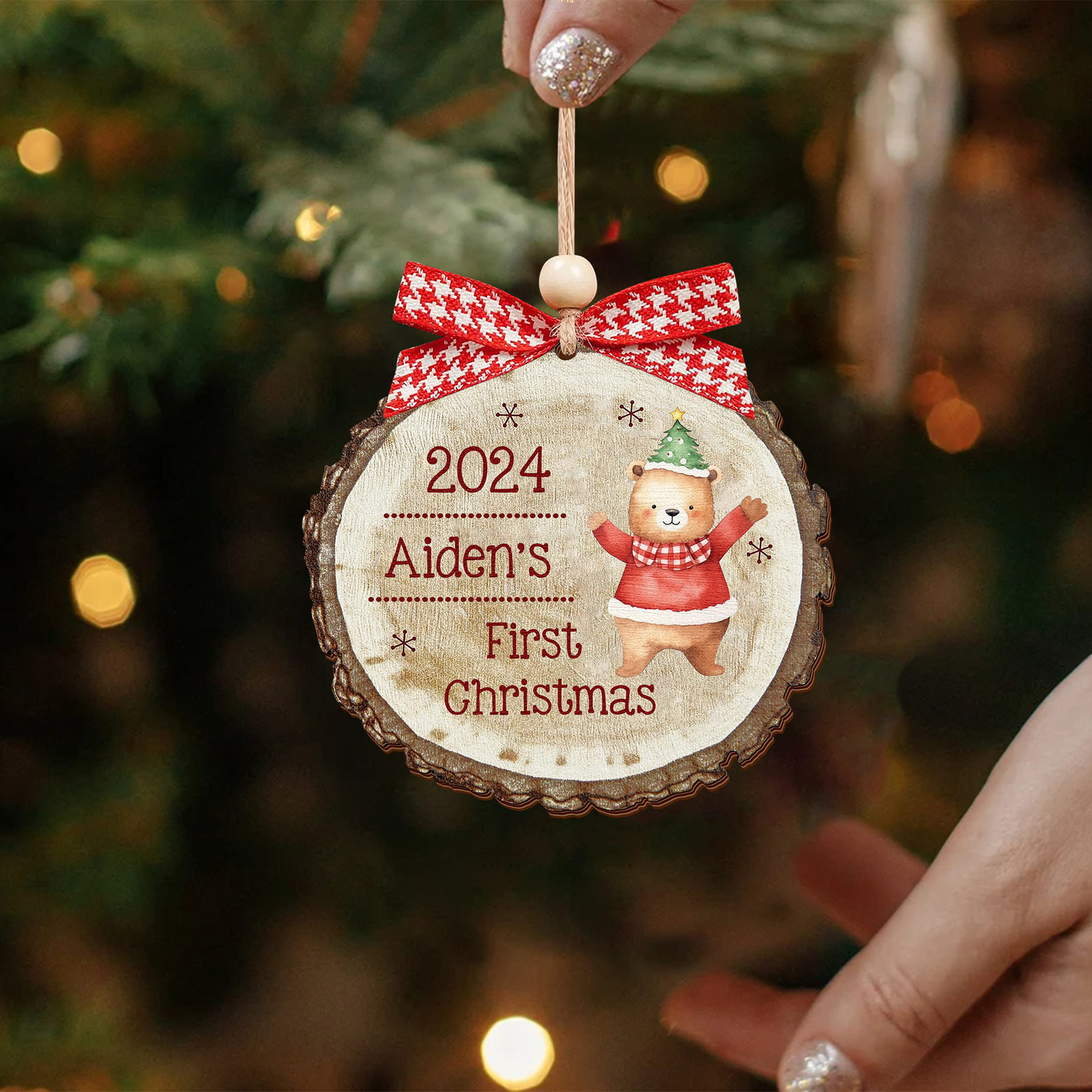 Baby Reindeer Rustic Round Wooden Ornament, Christmas 2024 Keepsake Ornament CF549 - Kindlytoys