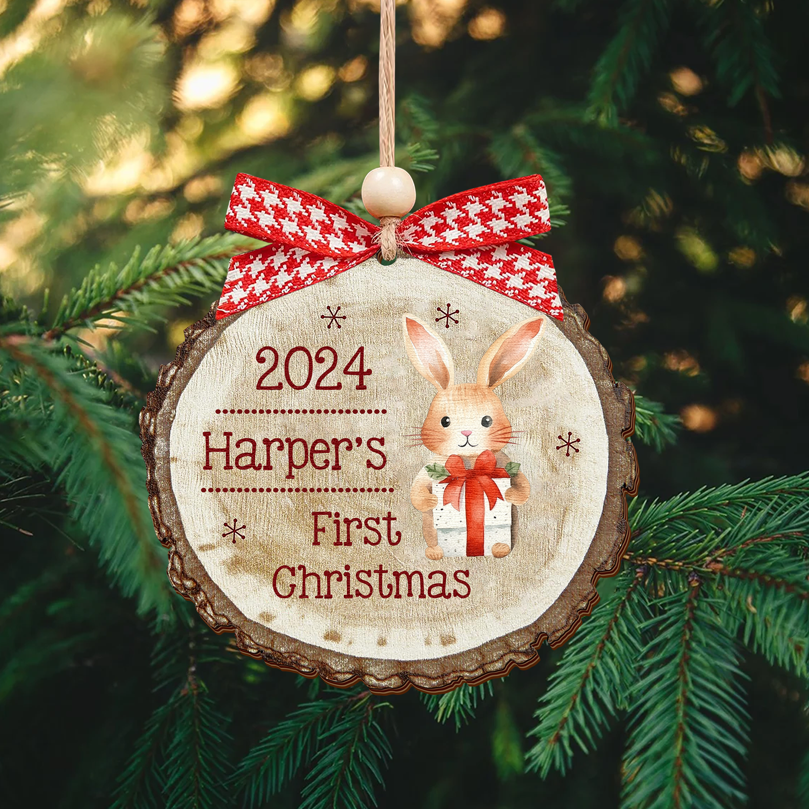 Baby Reindeer Rustic Round Wooden Ornament, Christmas 2024 Keepsake Ornament CF549 - Kindlytoys