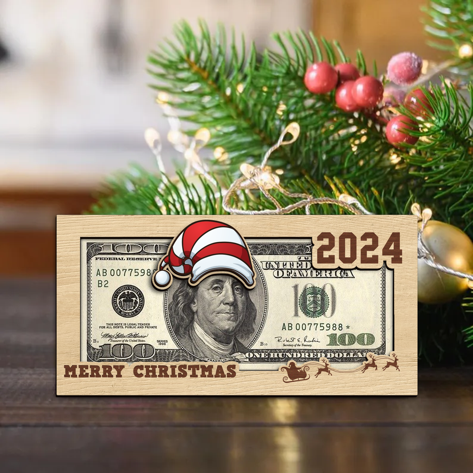 Christmas Money Holders 2024, Christmas Party Cash Holder Gift, Santa Money Cards, 2024 Wooden Money Holder MH65 - Kindlytoys