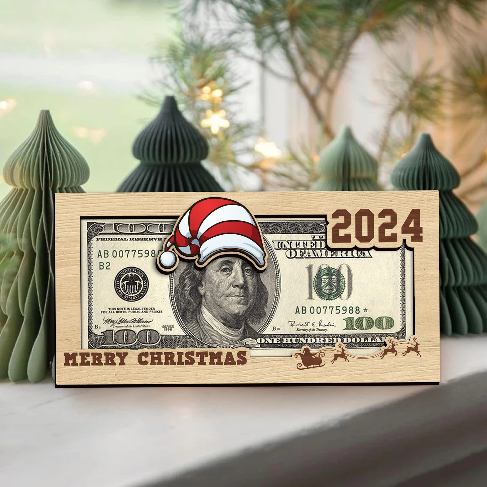 Christmas Money Holders 2024, Christmas Party Cash Holder Gift, Santa Money Cards, 2024 Wooden Money Holder MH65 - Kindlytoys