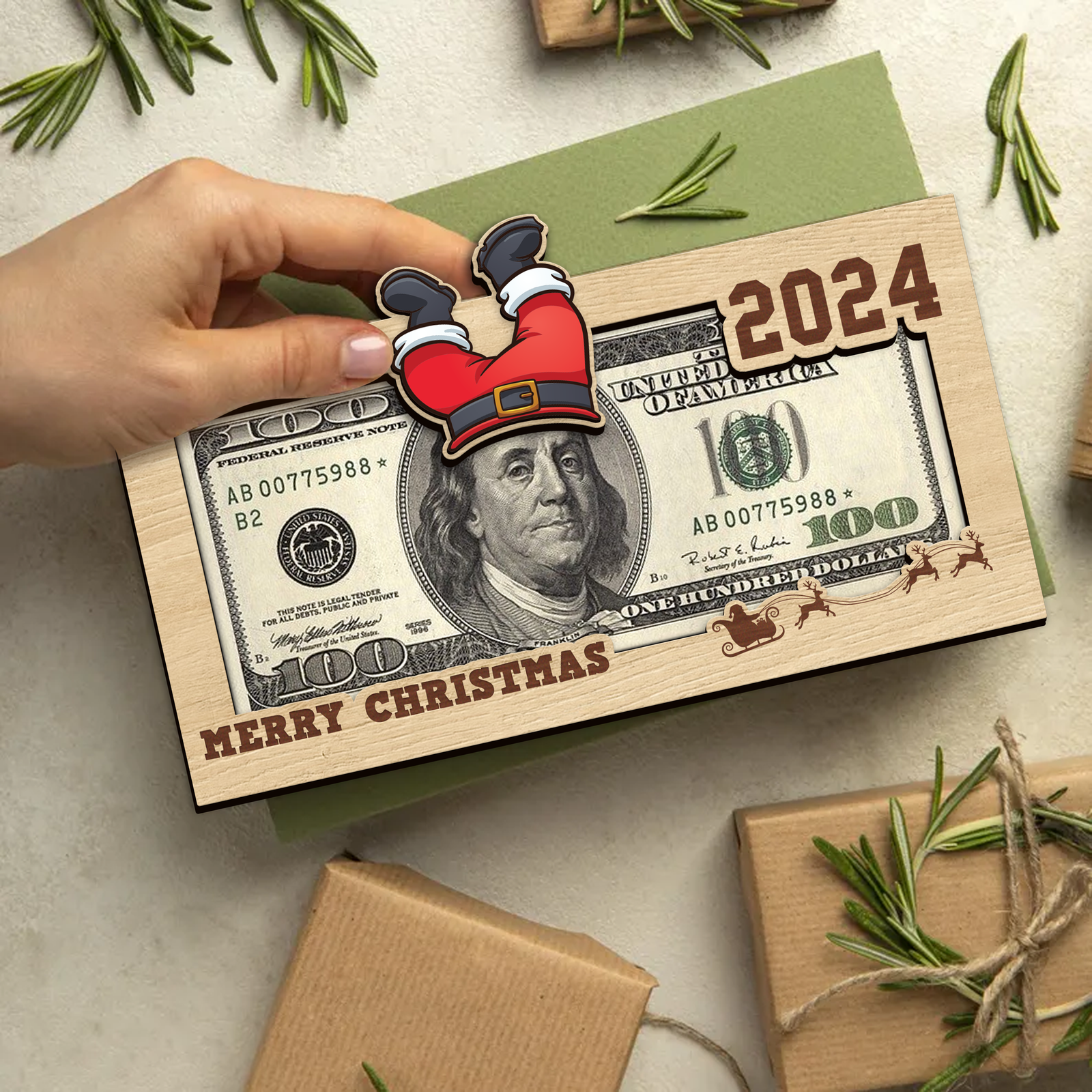 Christmas Money Holders 2024, Christmas Party Cash Holder Gift, Santa Money Cards, 2024 Wooden Money Holder MH65 - Kindlytoys