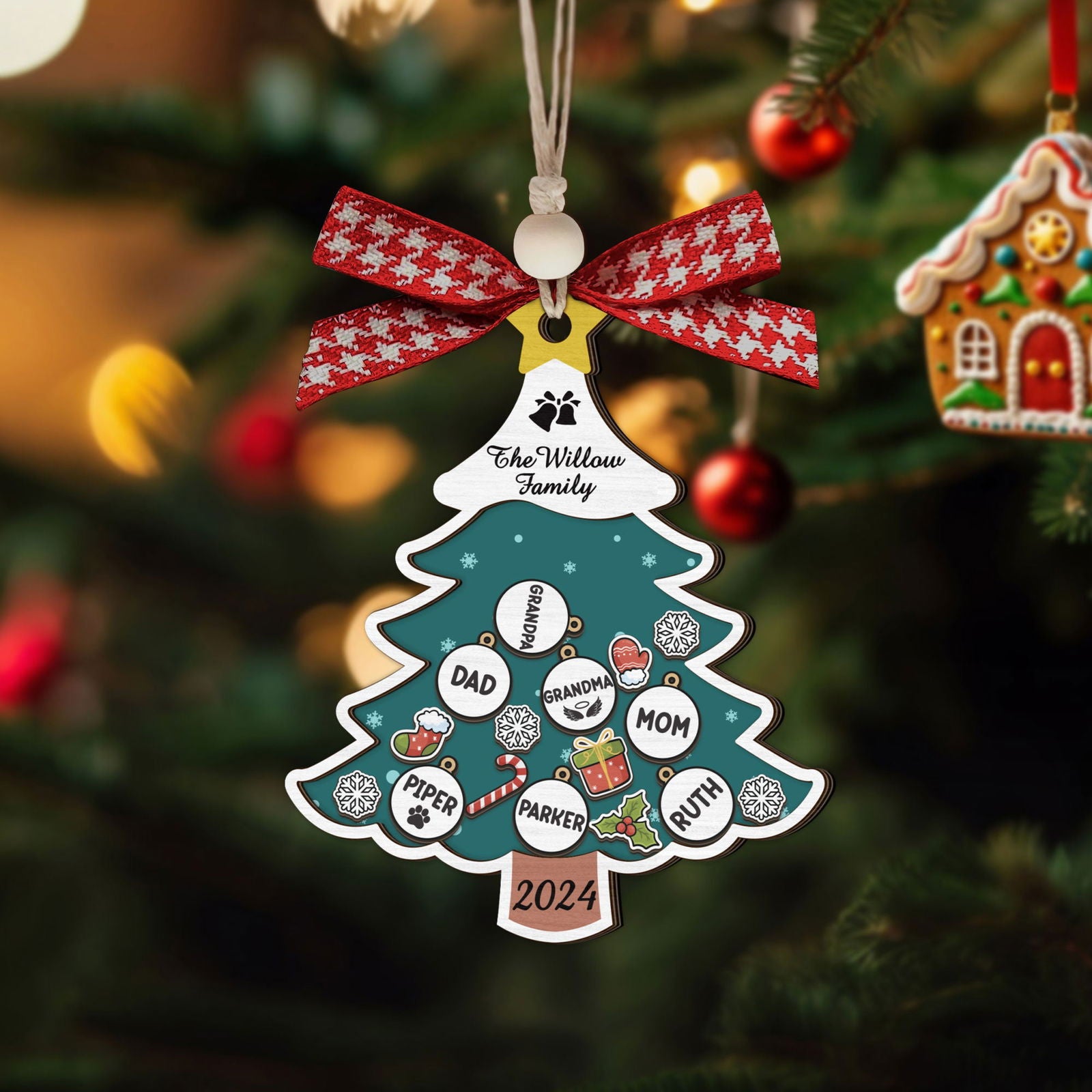 Custom Family Names Christmas Tree Decorations, Family Wooden Ornaments CF207 - Kindlytoys