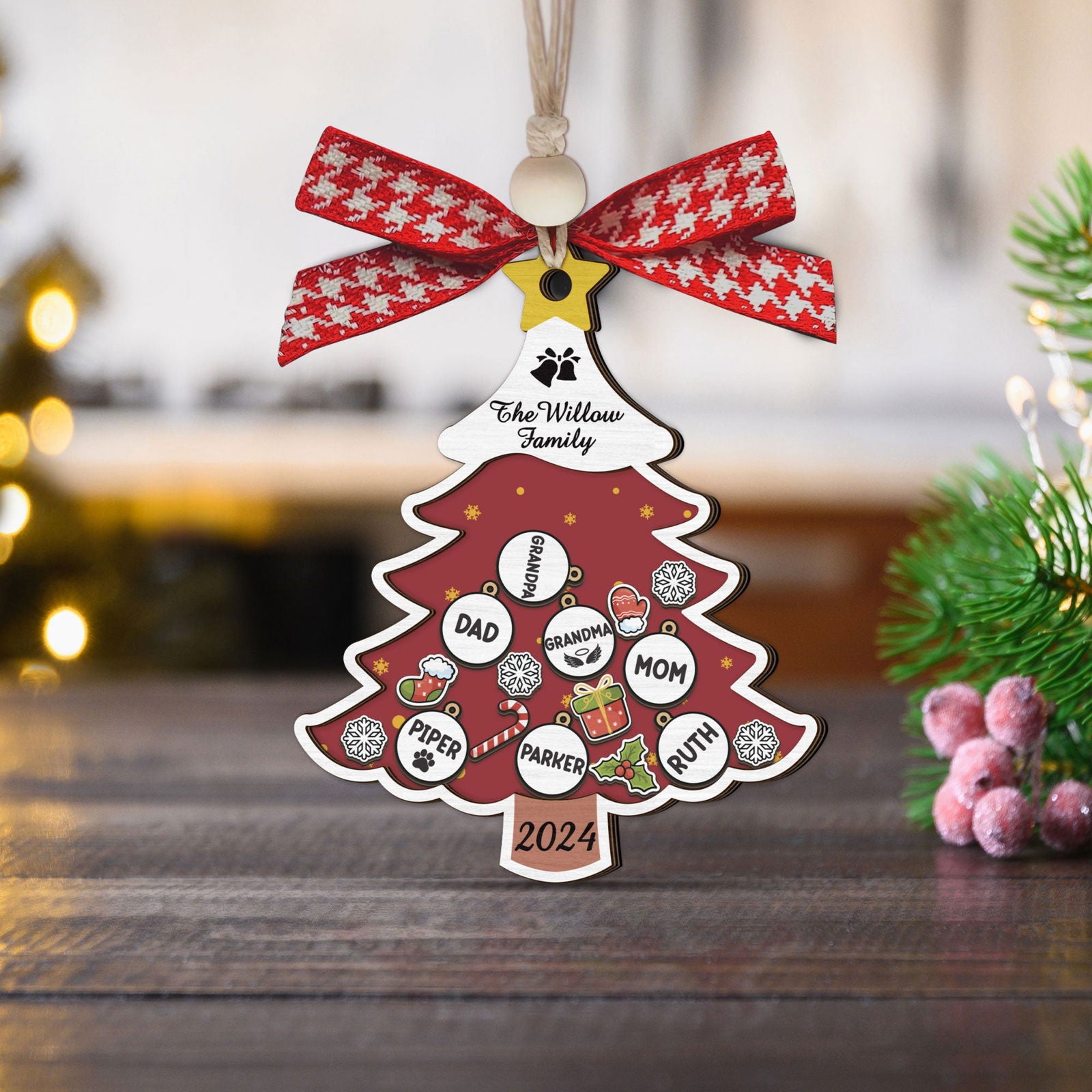 Custom Family Names Christmas Tree Decorations, Family Wooden Ornaments CF207 - Kindlytoys