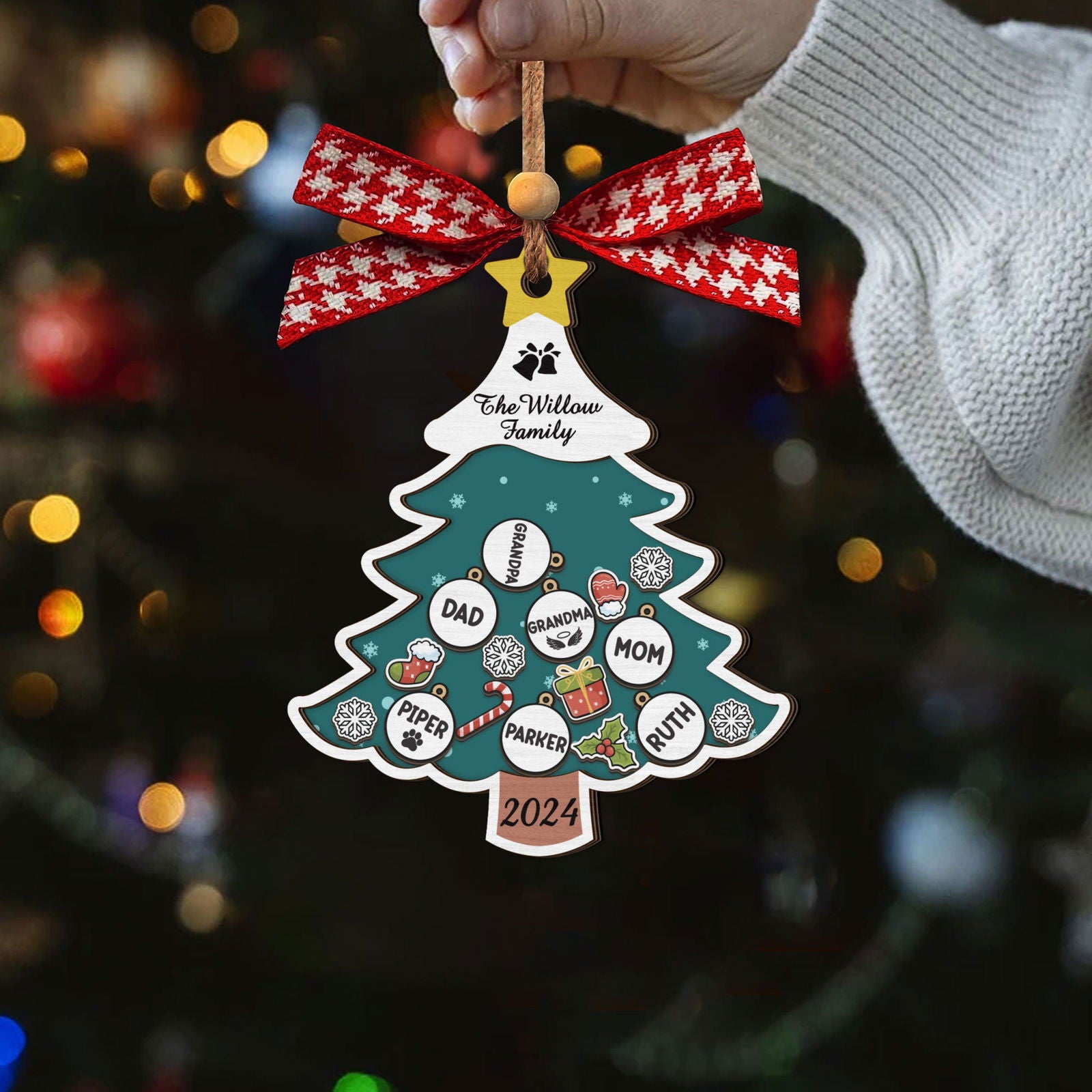 Custom Family Names Christmas Tree Decorations, Family Wooden Ornaments CF207 - Kindlytoys