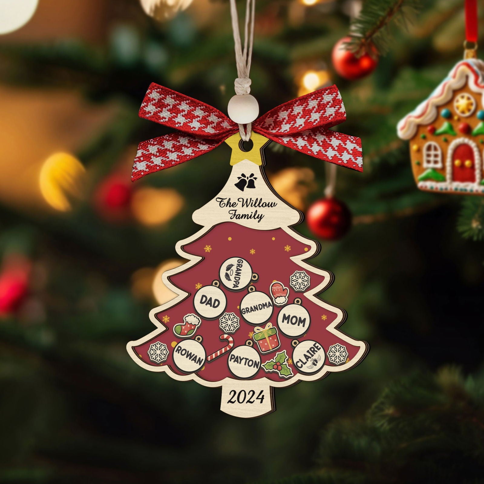 Custom Family Names Christmas Tree Decorations, Family Wooden Ornaments CF207 - Kindlytoys