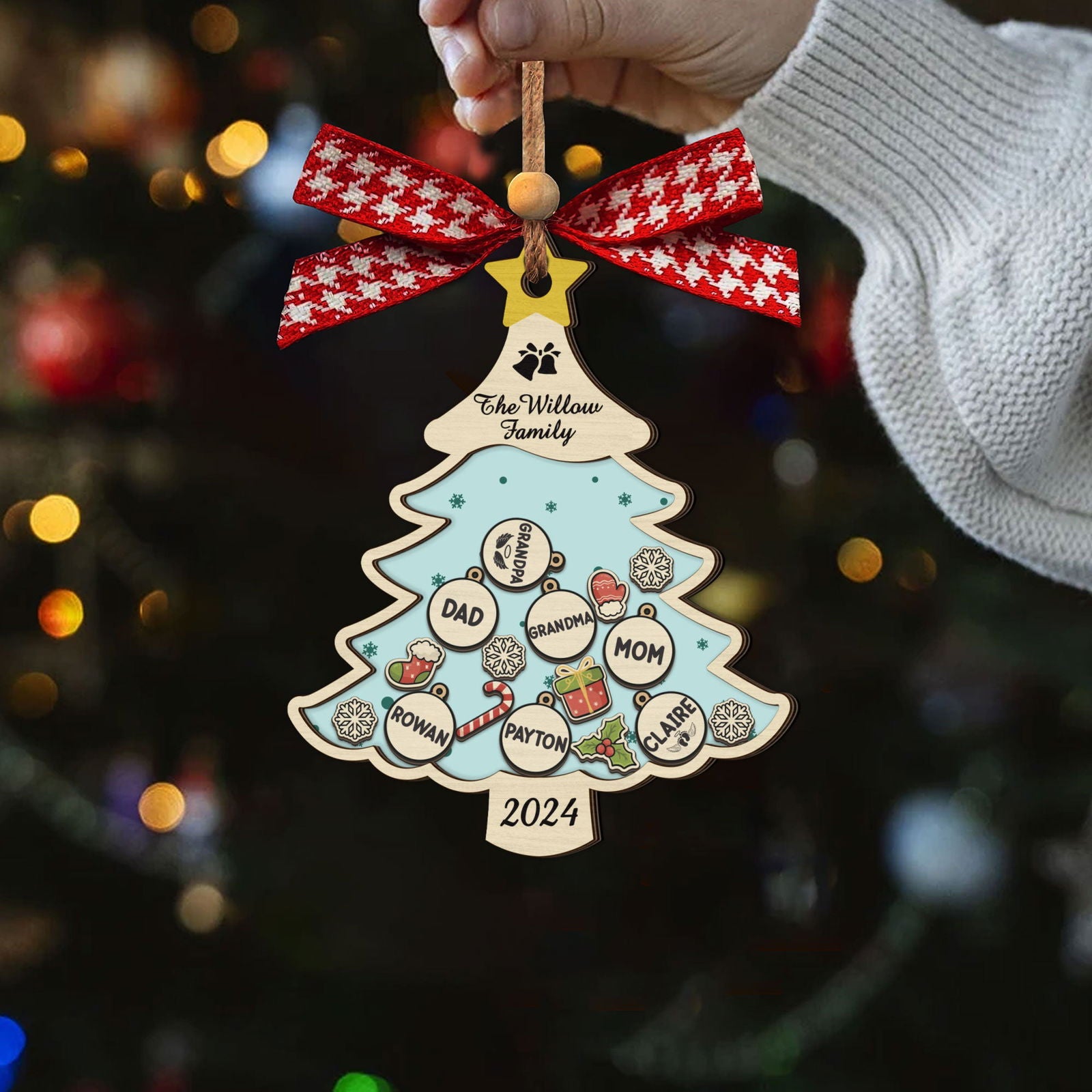 Custom Family Names Christmas Tree Decorations, Family Wooden Ornaments CF207 - Kindlytoys