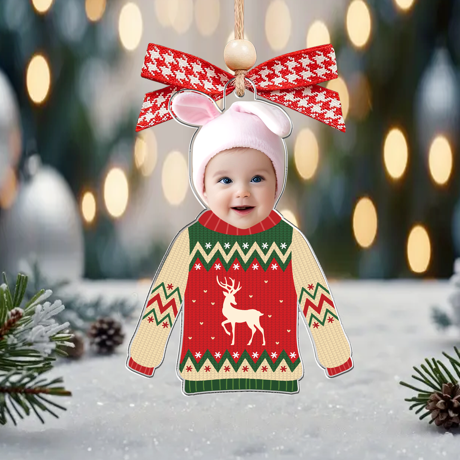 Custom Kid's Face Christmas Ornament Gift For Grandparents, Personalized Acrylic Ornament CF651 - Kindlytoys