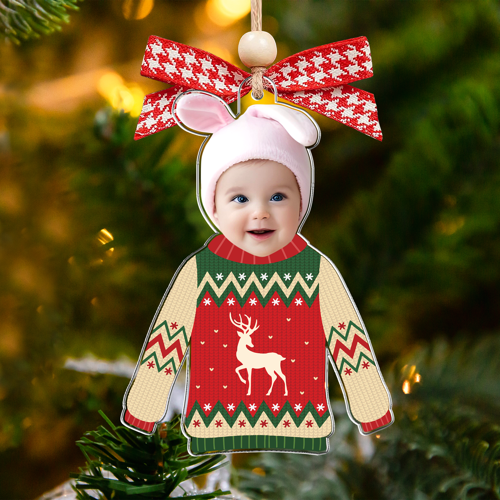 Custom Kid's Face Christmas Ornament Gift For Grandparents, Personalized Acrylic Ornament CF651 - Kindlytoys