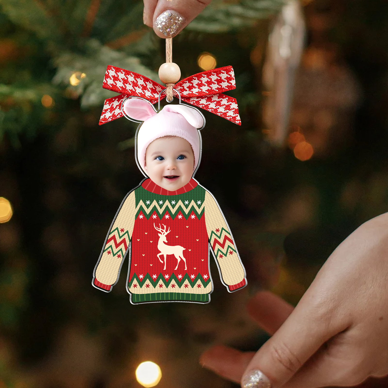 Custom Kid's Face Christmas Ornament Gift For Grandparents, Personalized Acrylic Ornament CF651 - Kindlytoys