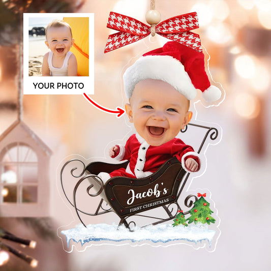 Custom Name Baby Santa Sleigh Christmas Tree Ornament - Custom Baby's First Christmas Keepsake CF629 - Kindlytoys