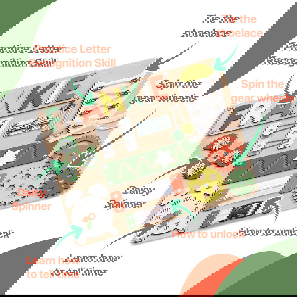 Customized Montessori Busy Board With Baby Name - Wooden Montessori Toys | KindlyToys, BB10 - Kindlytoys