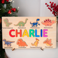 Cute Dinosaurs Name Puzzle For Toddlers, Baby Name Wooden Puzzle, Wooden Montessori Toys, 1st Birthday Gifts For Kids, First Christmas Gifts idea NP07 - Kindlytoys