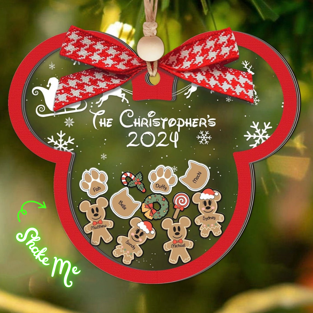 Gingerbread Mickey Mouse Family Ornament, Personalized Family Ornaments With Pets, 3 Layer Wooden Ornament CF74 - Kindlytoys