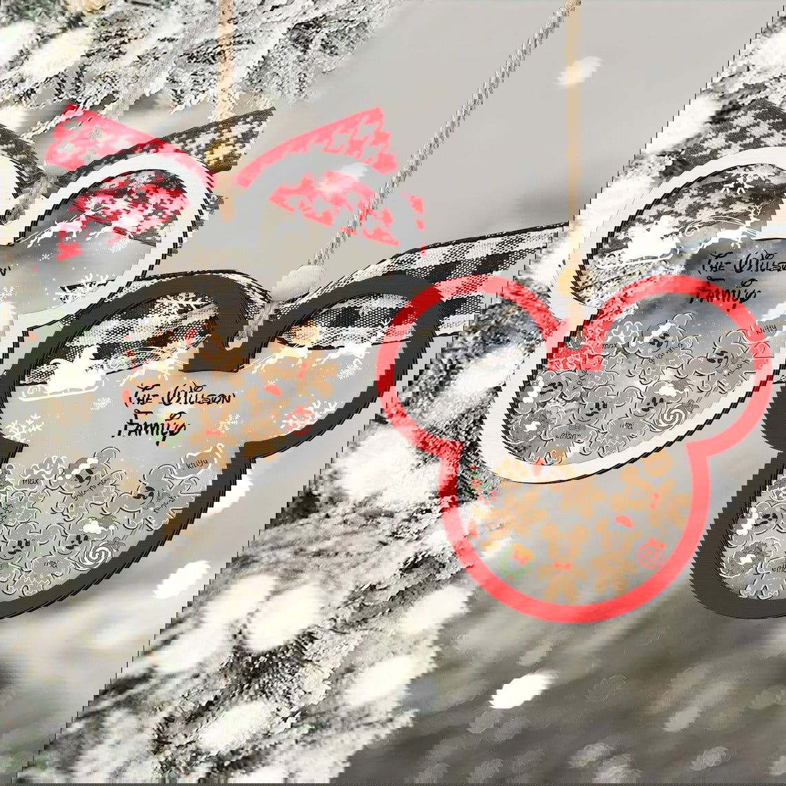 Gingerbread Mickey Mouse Family Ornament, Personalized Family Ornaments With Pets, 3 Layer Wooden Ornament CF74 - Kindlytoys