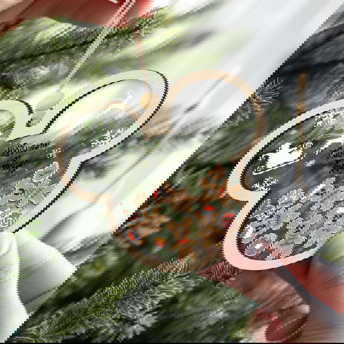 Gingerbread Mickey Mouse Family Ornament, Personalized Family Ornaments With Pets, 3 Layer Wooden Ornament CF74 - Kindlytoys