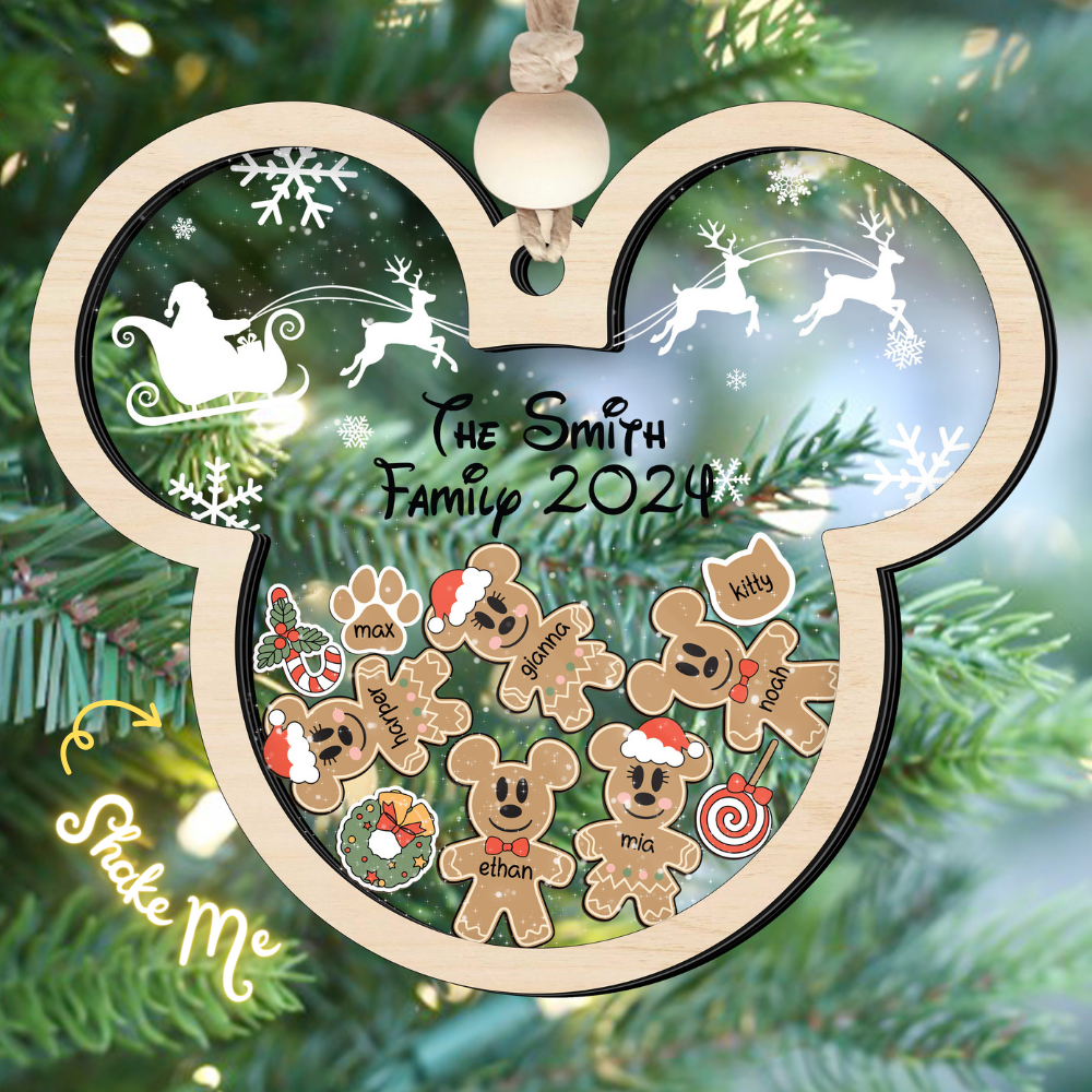 Gingerbread Mickey Mouse Family Ornament, Personalized Family Ornaments With Pets, 3 Layer Wooden Ornament CF74 - Kindlytoys