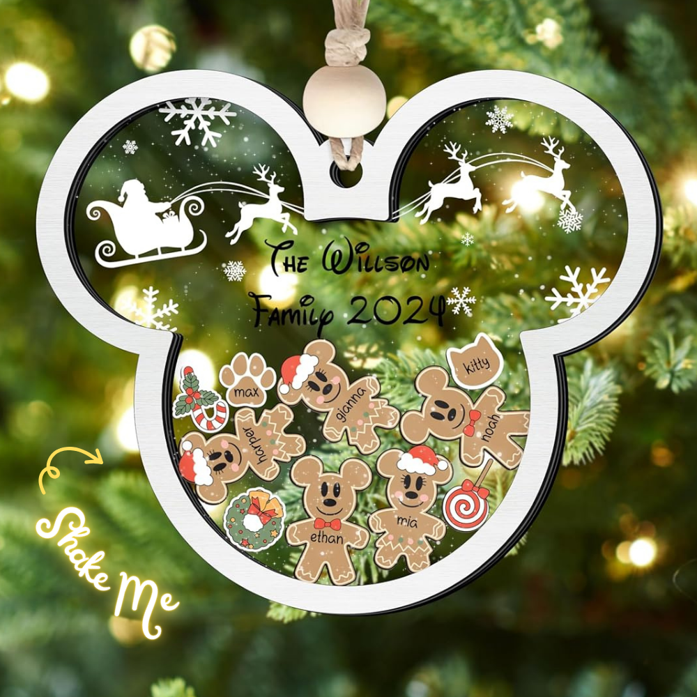 Gingerbread Mickey Mouse Family Ornament, Personalized Family Ornaments With Pets, 3 Layer Wooden Ornament CF74 - Kindlytoys