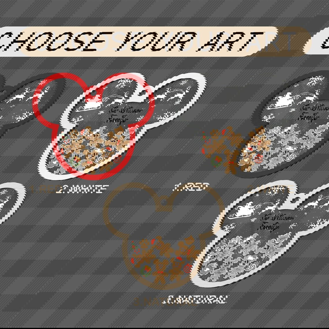 Gingerbread Mickey Mouse Family Ornament, Personalized Family Ornaments With Pets, 3 Layer Wooden Ornament CF74 - Kindlytoys