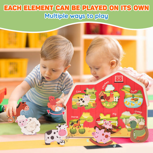 Wooden Farm Animal Sensory Puzzle Toy - Montessori Learning Toy for Toddlers (Ages 1–3)