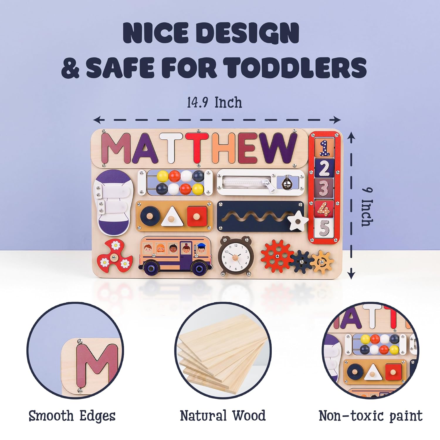 Montessori Busy Board for Toddlers - Wooden Activity Board to Inspire Play & Foster Early Development BB55 - Kindlytoys