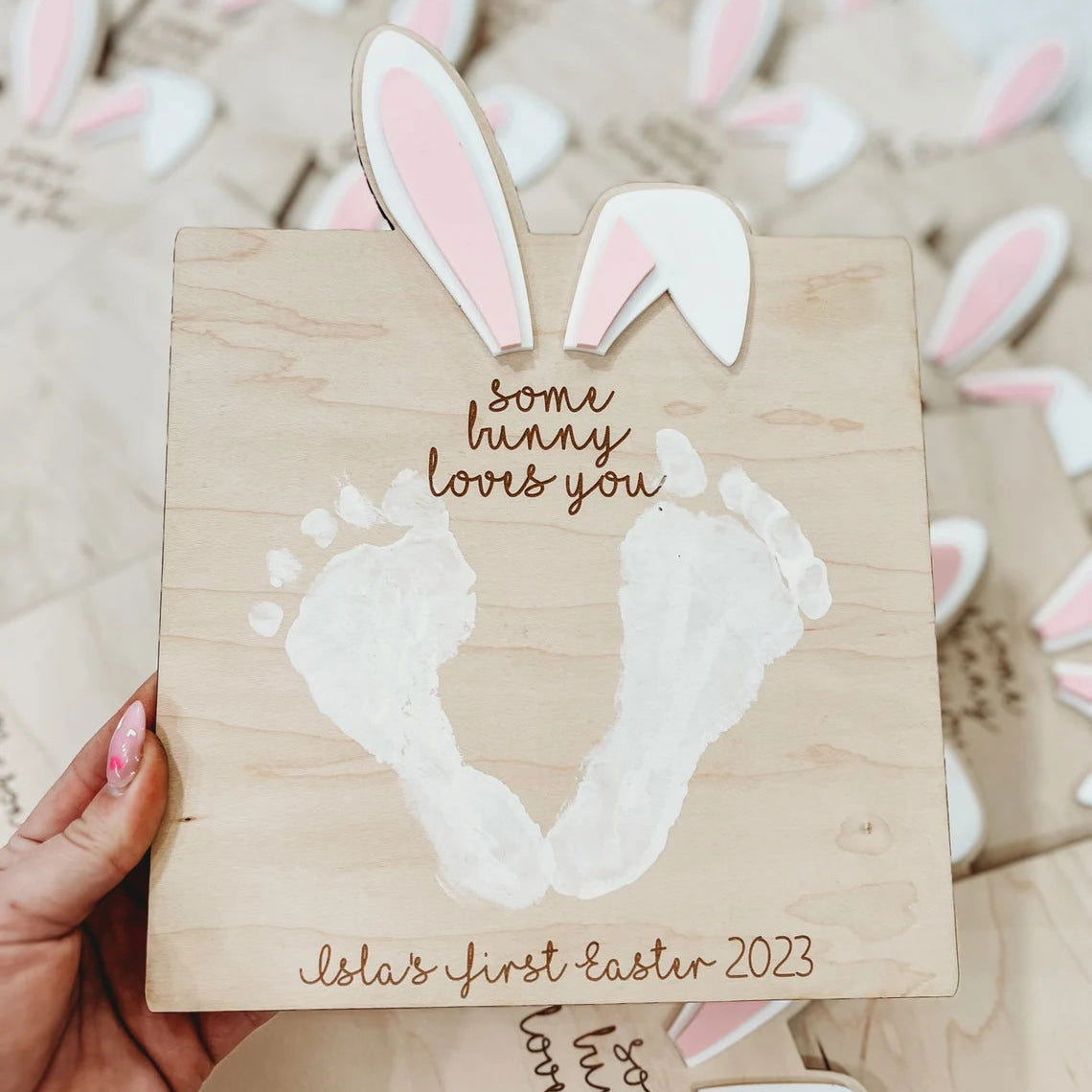 My First Easter Sign, Some Bunny Loves You, Wooden Footprint Sign ES01 - Kindlytoys