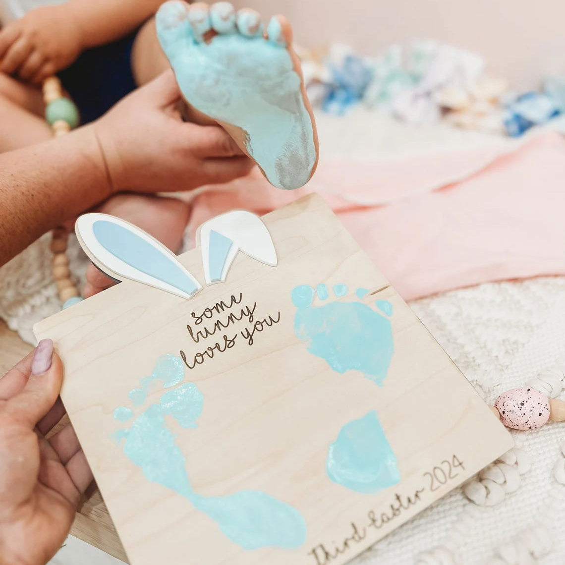 My First Easter Sign, Some Bunny Loves You, Wooden Footprint Sign ES01 - Kindlytoys