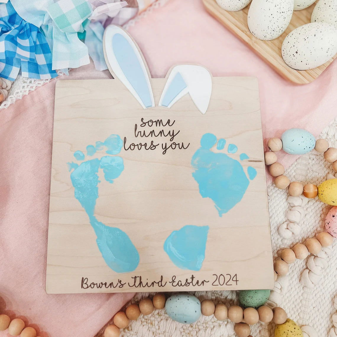 My First Easter Sign, Some Bunny Loves You, Wooden Footprint Sign ES01 - Kindlytoys