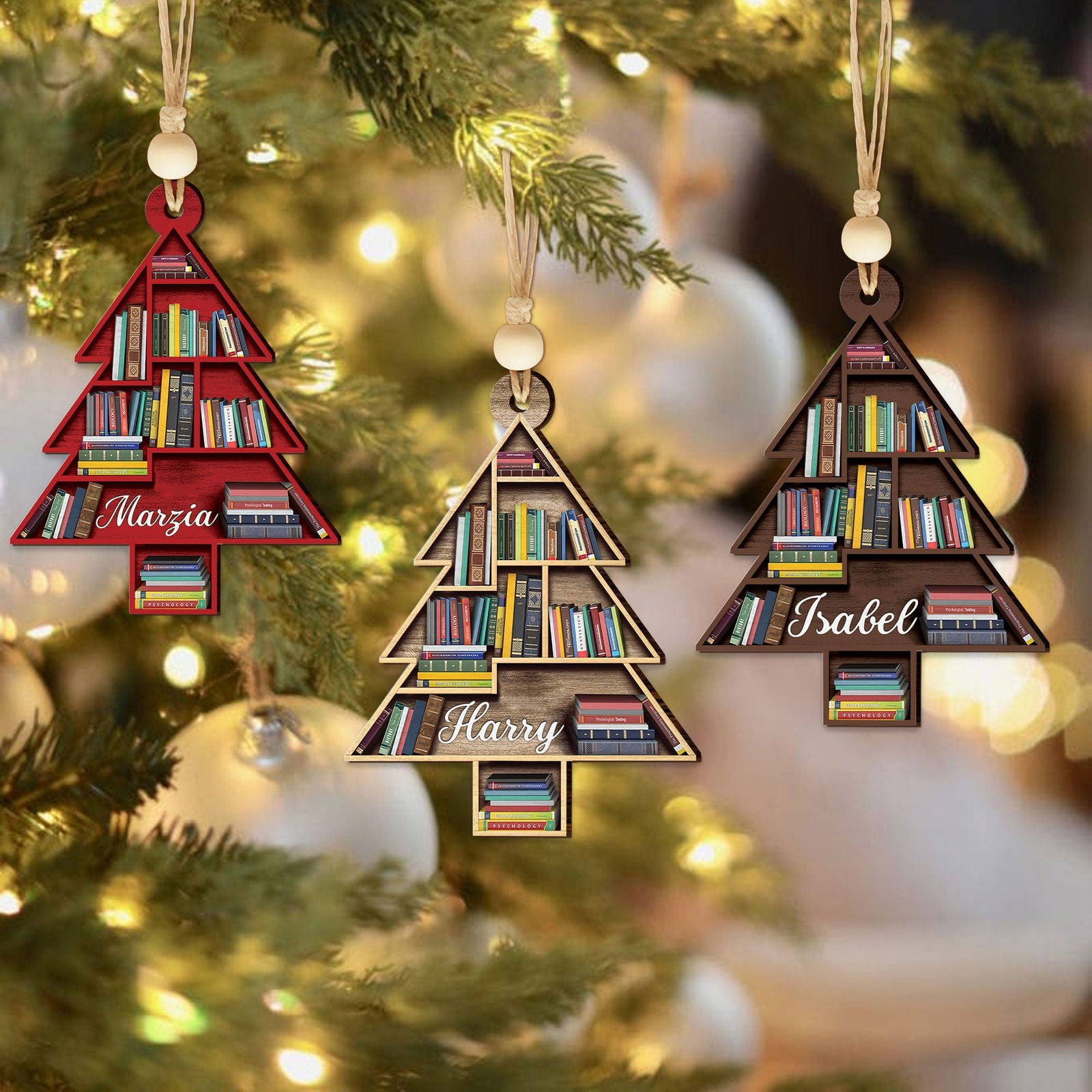 Personalized 2D Christmas Book Tree Ornament, Book Lover Gift, Bookworm Gifts CF154 - Kindlytoys