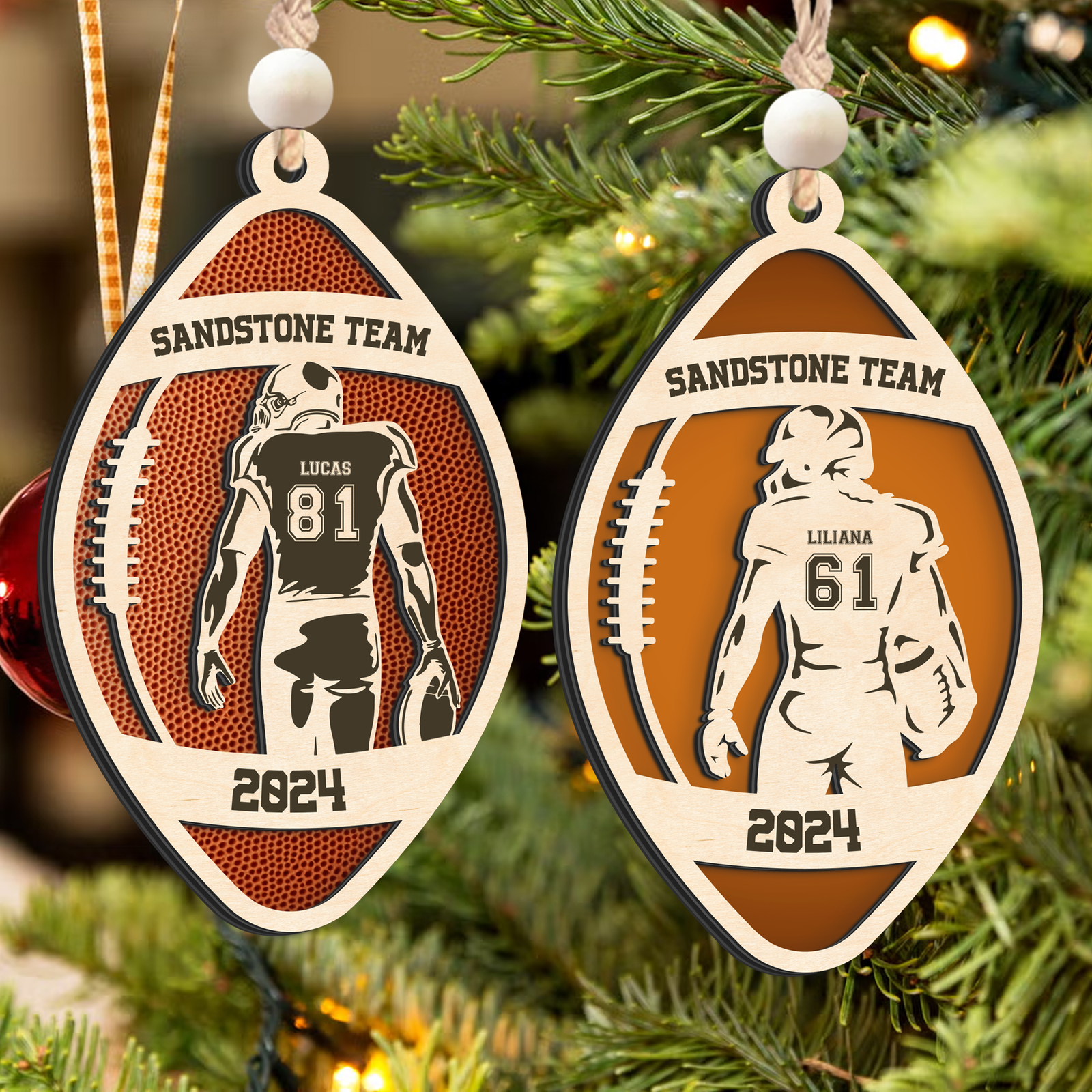 Personalized American Football Ornament, Football Player 2 Layered Wooden Ornament, CF922 - Kindlytoys