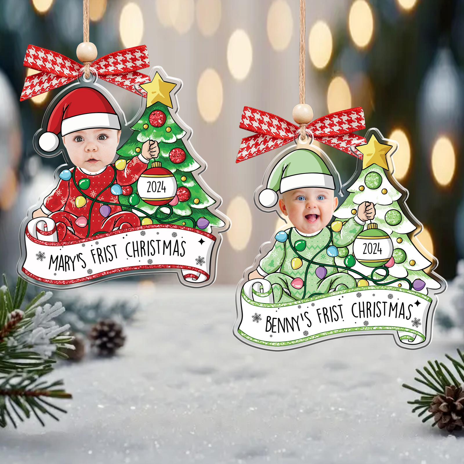 Personalized Baby Photo Christmas Ornament, Newborn Gift 2D Acrylic Ornament CF538 - Kindlytoys