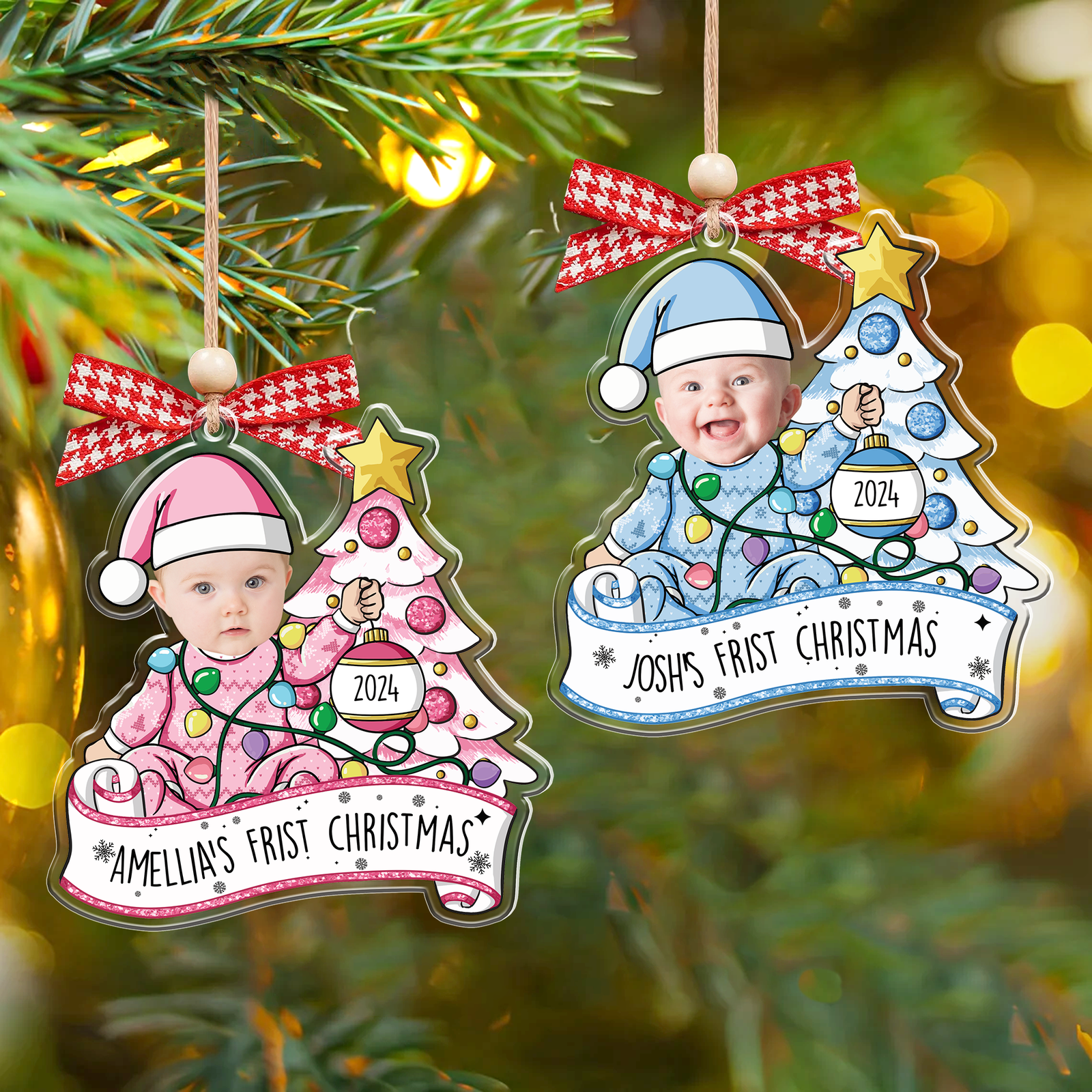 Personalized Baby Photo Christmas Ornament, Newborn Gift 2D Acrylic Ornament CF538 - Kindlytoys