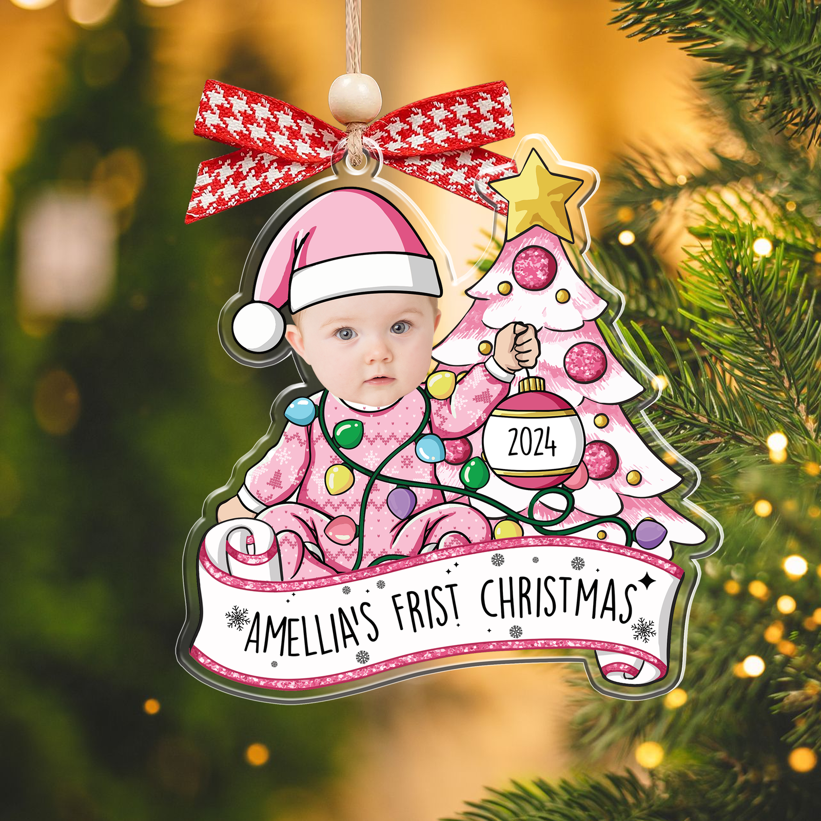 Personalized Baby Photo Christmas Ornament, Newborn Gift 2D Acrylic Ornament CF538 - Kindlytoys