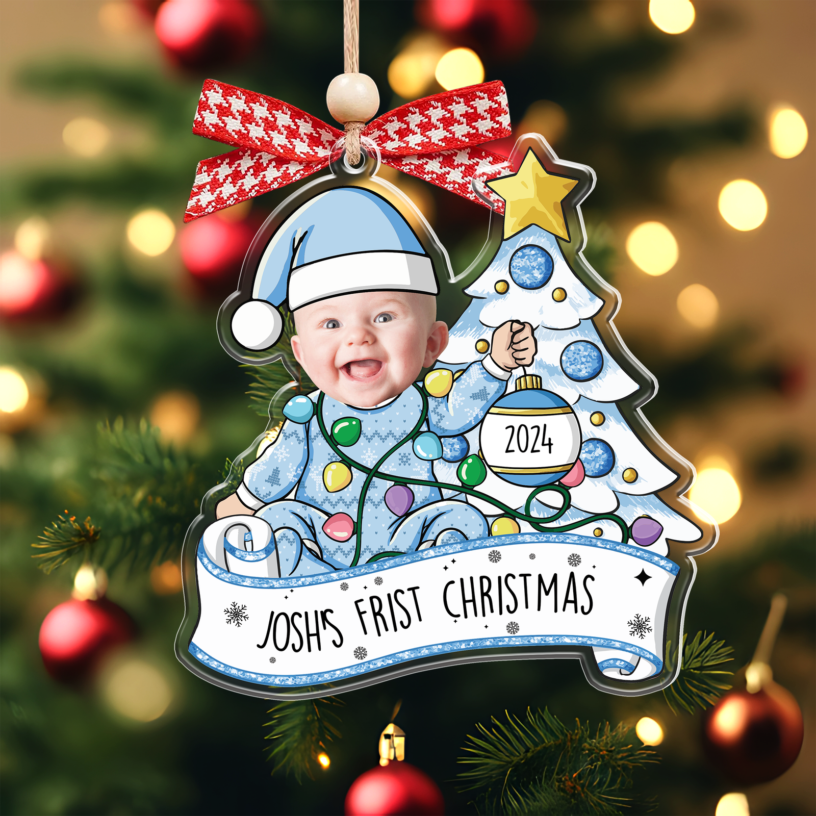 Personalized Baby Photo Christmas Ornament, Newborn Gift 2D Acrylic Ornament CF538 - Kindlytoys