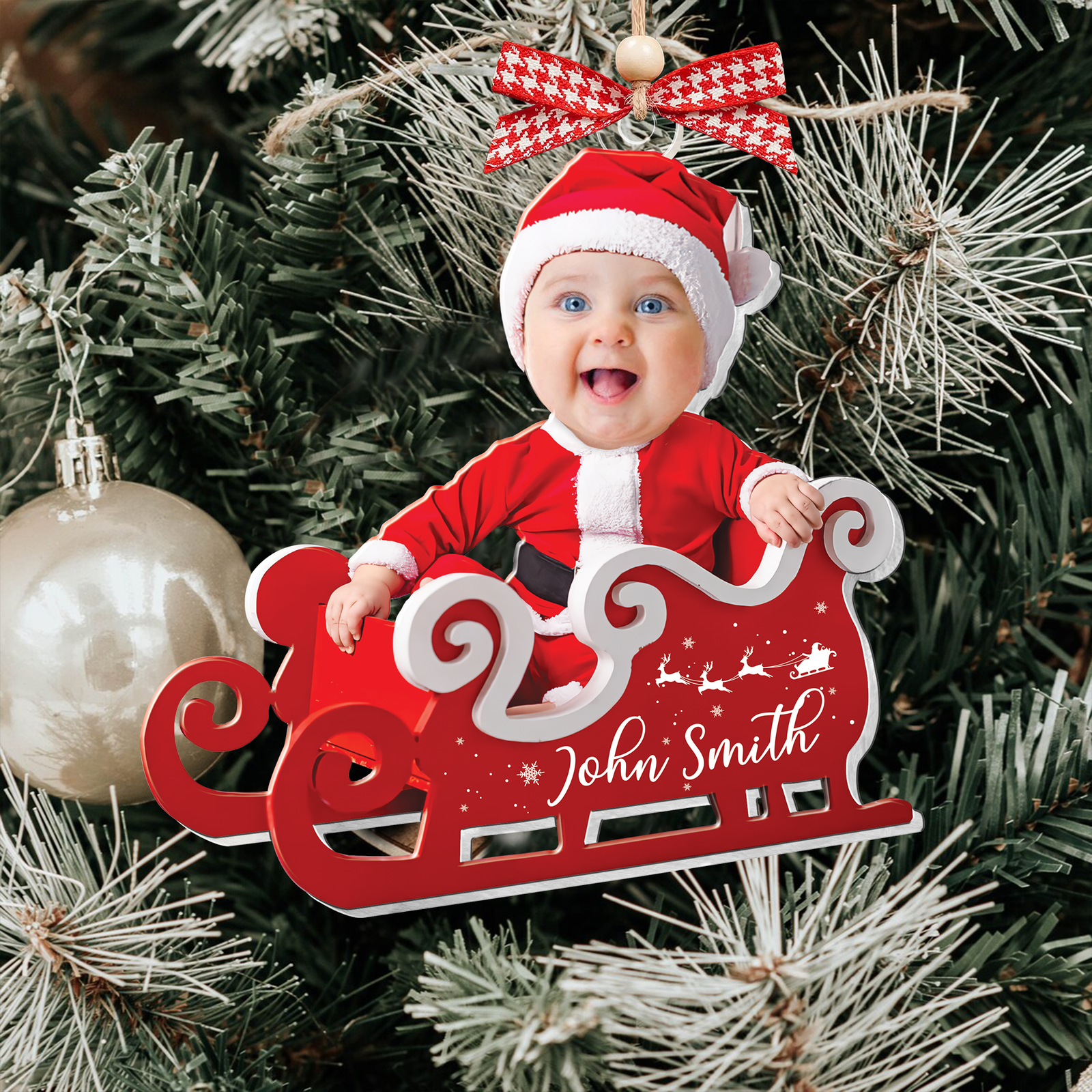 Personalized Baby in Sleigh Photo Ornaments, Adorable Newborn Baby Face Ornament CF612 - Kindlytoys
