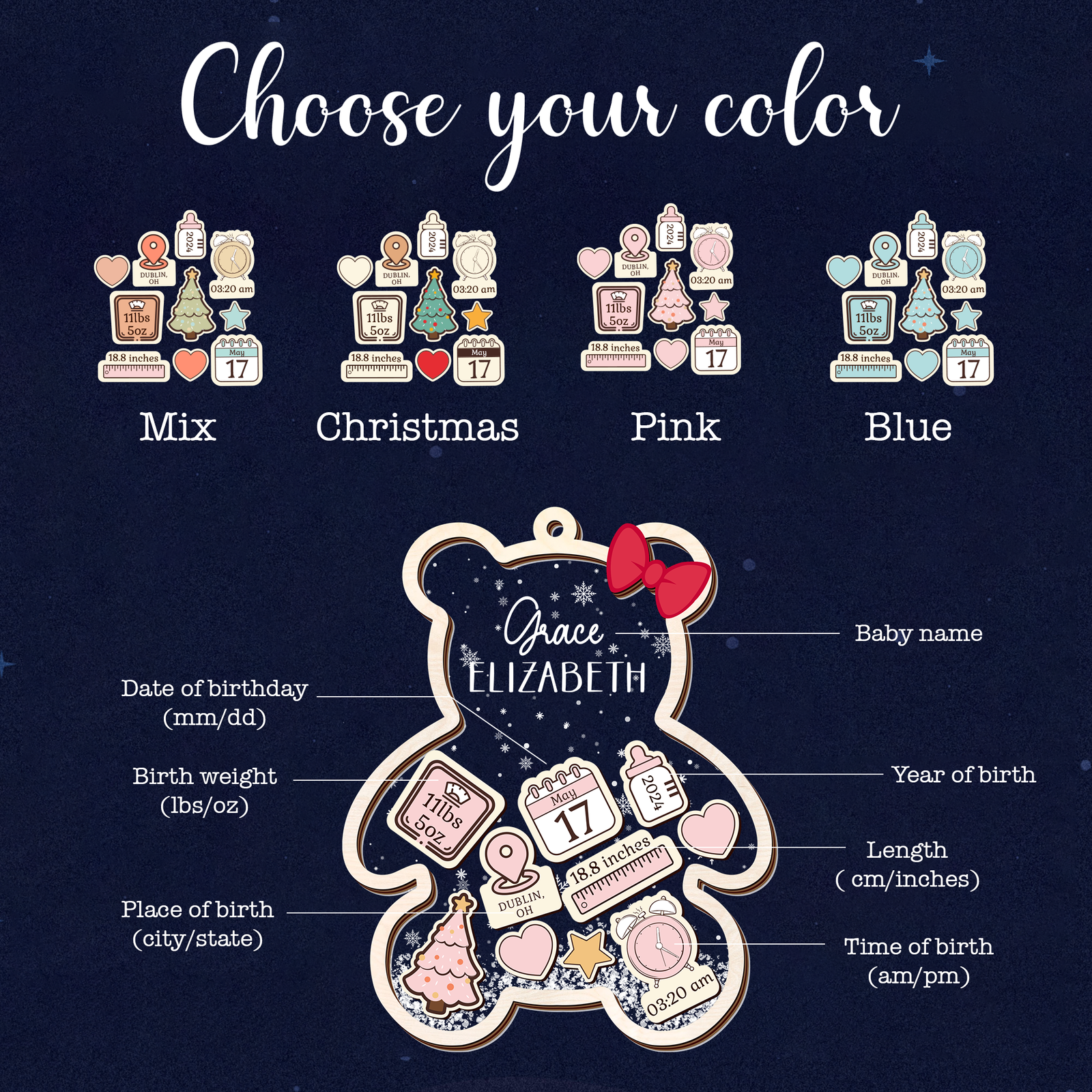 Personalized Baby's First Christmas Ornament 2024, Babys 1st Christmas Ornament CF329 - Kindlytoys