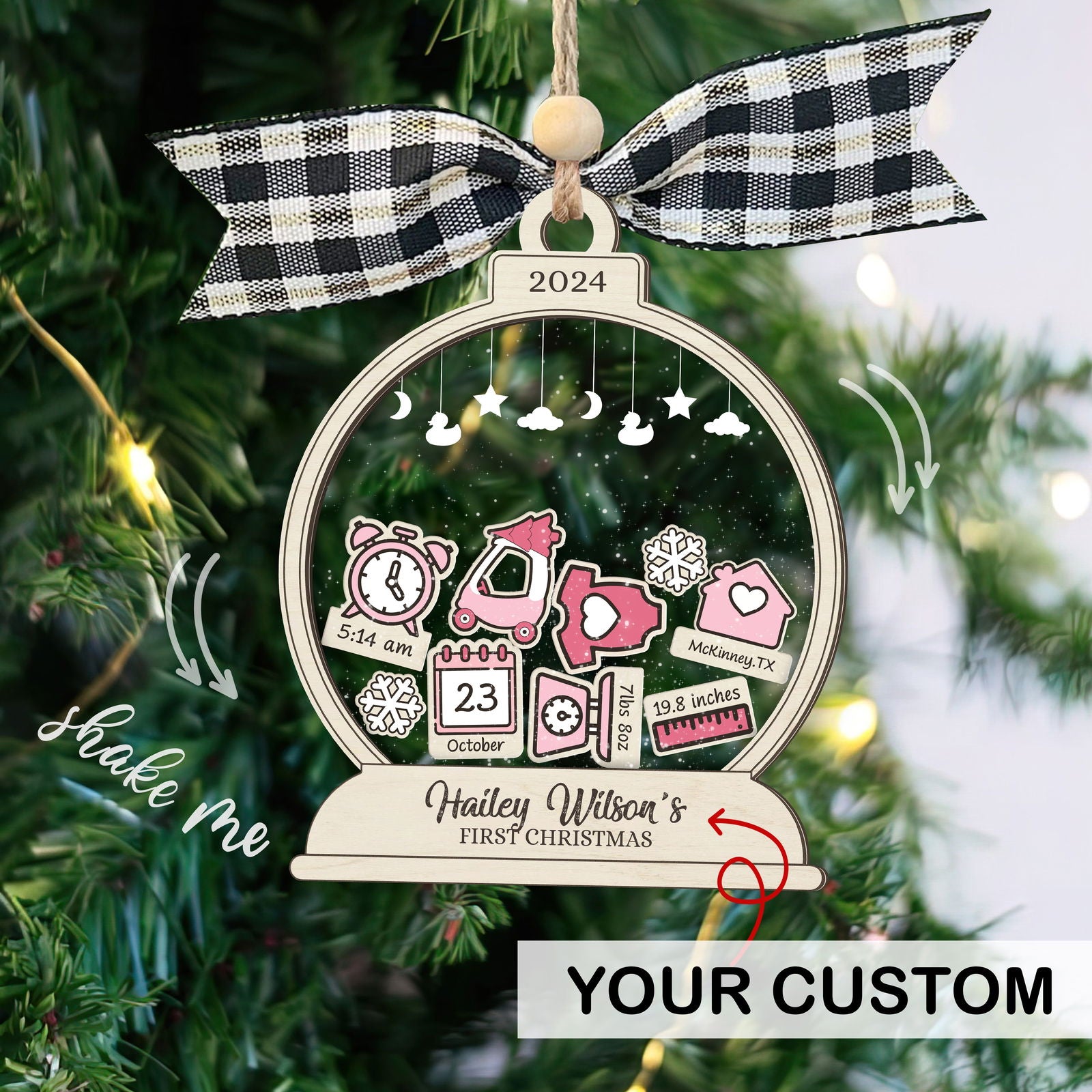 Personalized Baby's First Christmas Ornament, Shaker Ornament with Name CF45 - Kindlytoys