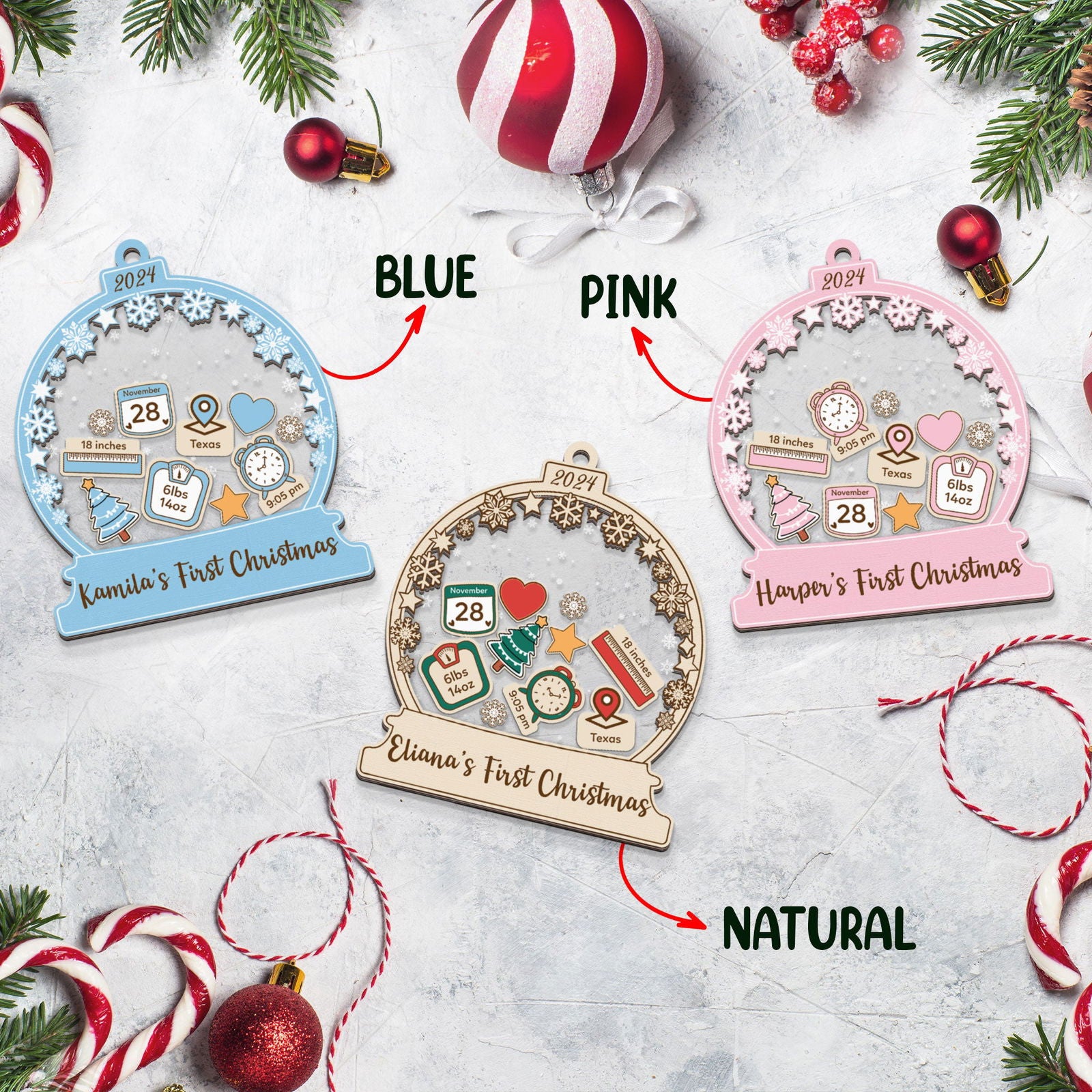 Personalized Babys 1st Christmas Ornament 2024, Shaker Babies Ornament CF602 - Kindlytoys