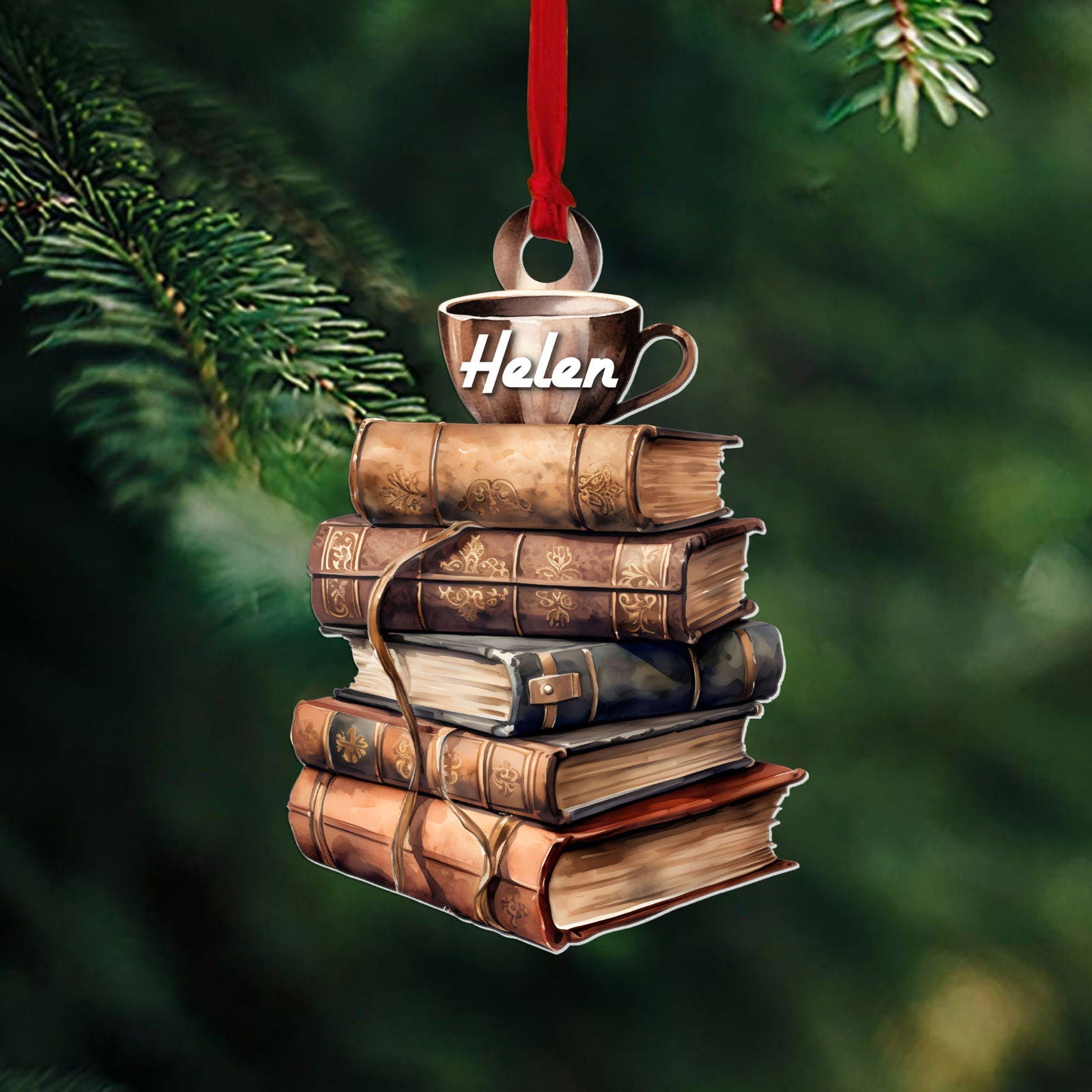 Personalized Book Ornament, Book Stacks Wooden Ornament, Book Lovers Christmas CF103 - Kindlytoys
