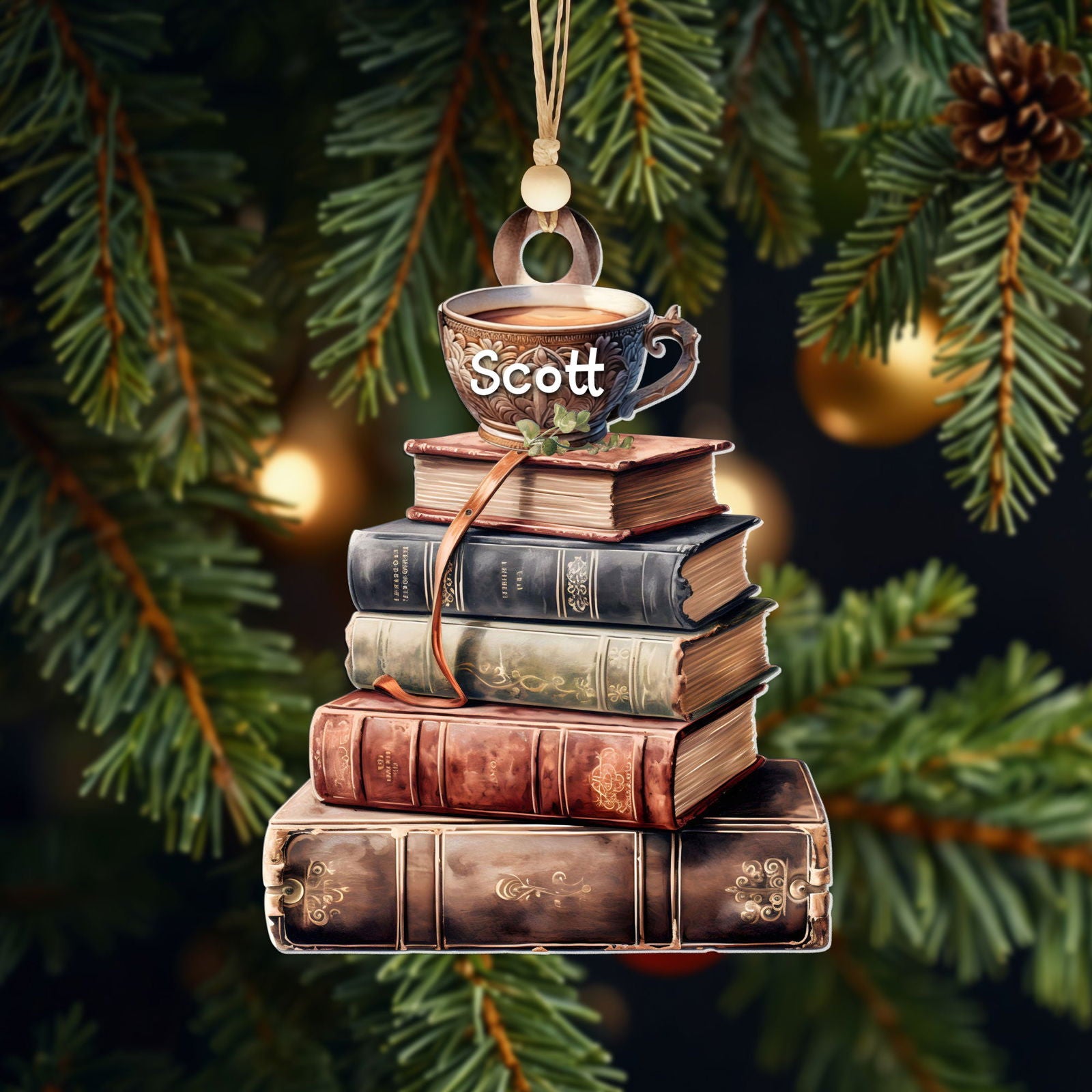 Personalized Book Ornament, Book Stacks Wooden Ornament, Book Lovers Christmas CF103 - Kindlytoys
