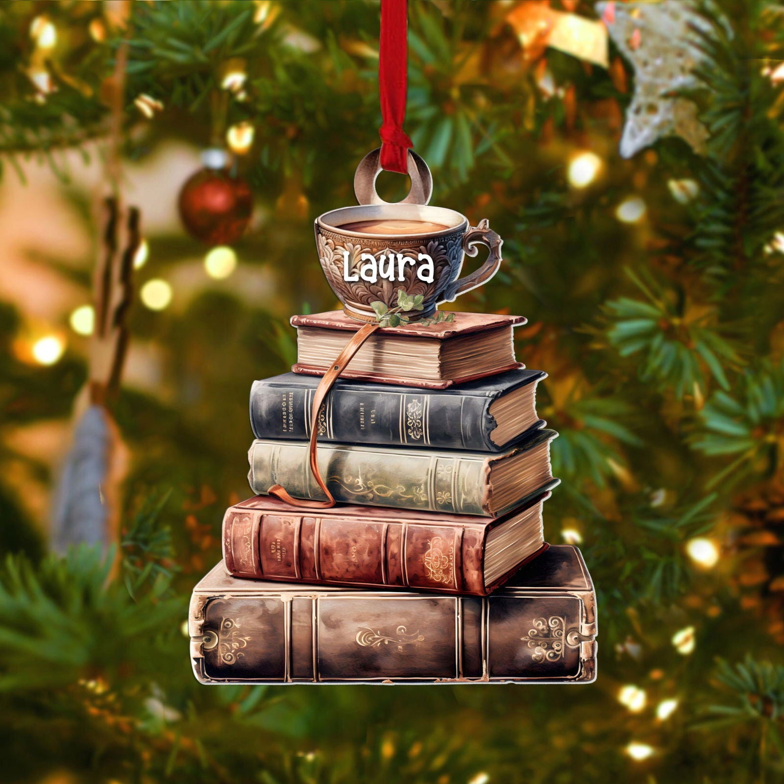 Personalized Book Ornament, Book Stacks Wooden Ornament, Book Lovers Christmas CF103 - Kindlytoys