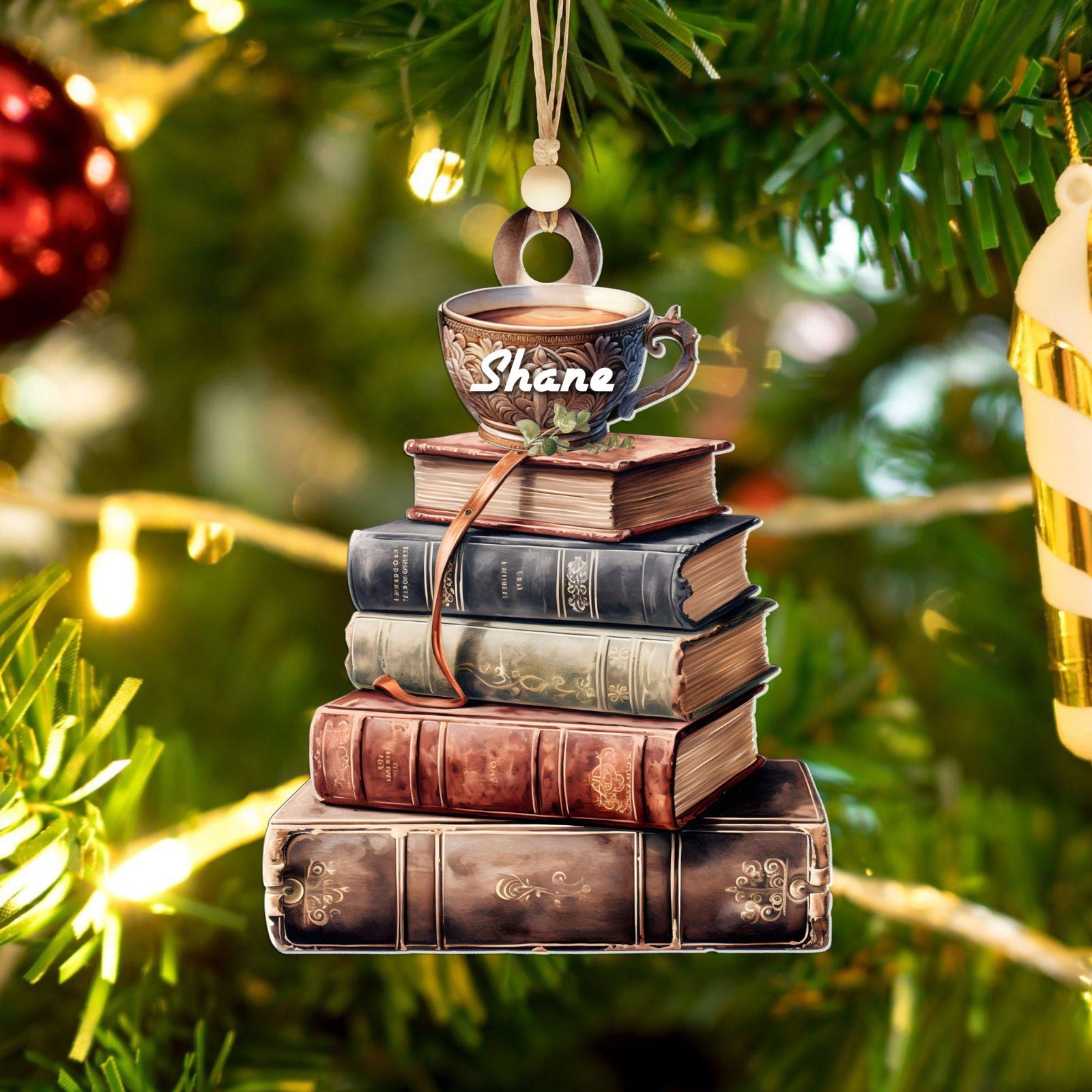 Personalized Book Ornament, Book Stacks Wooden Ornament, Book Lovers Christmas CF103 - Kindlytoys