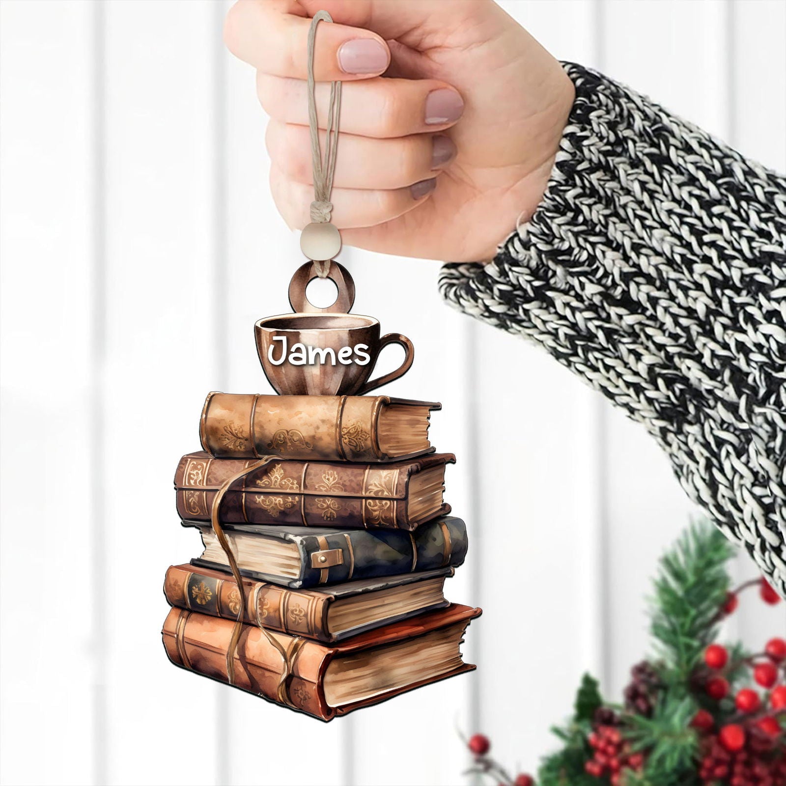 Personalized Book Ornament, Book Stacks Wooden Ornament, Book Lovers Christmas CF103 - Kindlytoys