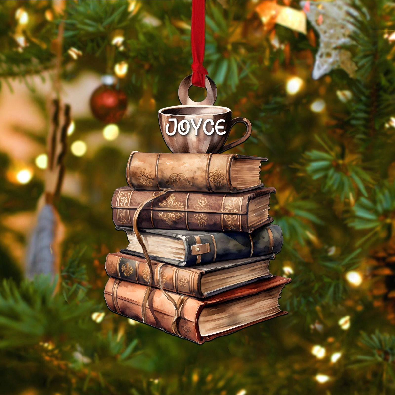 Personalized Book Ornament, Book Stacks Wooden Ornament, Book Lovers Christmas CF103 - Kindlytoys