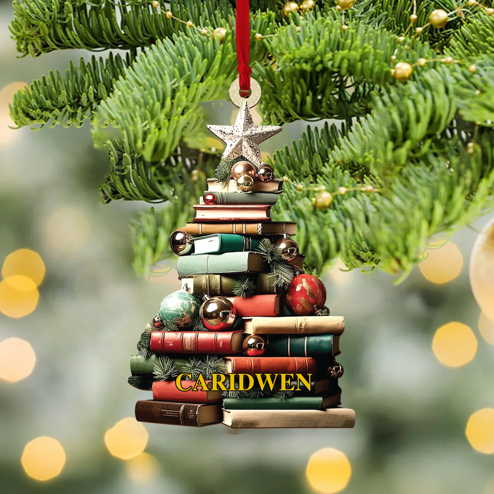 Personalized Christmas Book Tree Name Ornament, Book Lover Gift, Bookworm Gifts CF113 - Kindlytoys